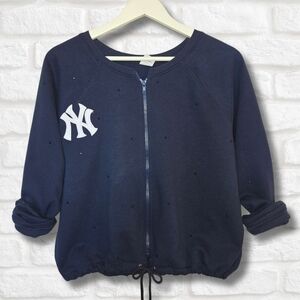 New York Yankees Crop Rhinestone Zip-Up Sweatshirt